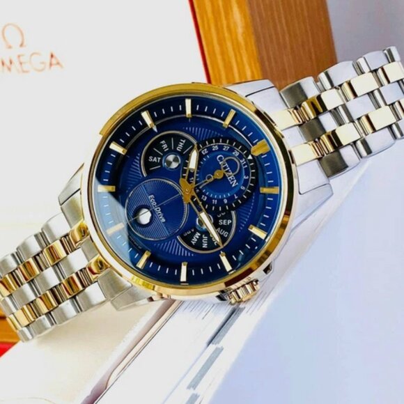 Citizen Calendrier Dual Tone Moonphase Men's Watch Eco-Drive - Picture 1 of 5